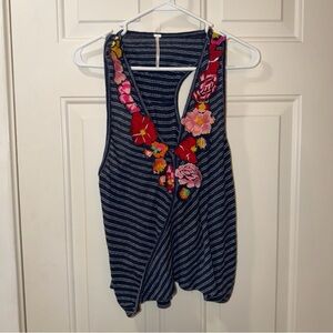 Free People Frida Boho Floral Embroidered Faux Wrap Top Sz Small